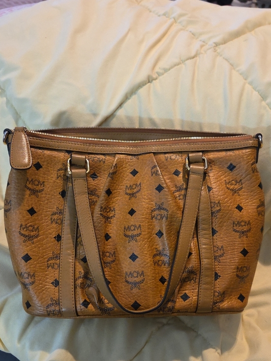 MCM Handbags - MCM Cognac Brown Visetos Monogram Satchel